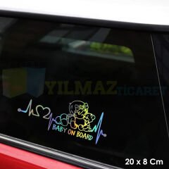 Arabada Bebekler Var Baby On Board Hologram Oto Sticker Etiket Yapıştırma Çıkartma 20 x 8 Cm