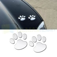 Kedi Pati İzi Oto Sticker 3D Kabartmalı Parlak Gümüş 1 Çift Araba Yapıştırma Etiket Çıkartma