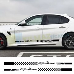 Alfa Romeo Yan Kapı Altı Şerit Oto Sticker Etiket 2 Adet