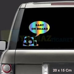 Sevimli Panda Arabada Bebek Var Baby On Boar Hologram Oto Sticker  Cam Etiket Çıkartma 20 x 15 Cm