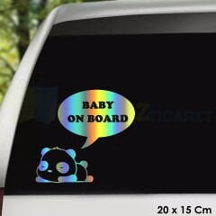 Sevimli Panda Arabada Bebek Var Baby On Boar Hologram Oto Sticker  Cam Etiket Çıkartma 20 x 15 Cm