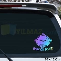 Baby On Board Arabada Bebek Var Hologram Oto Sticker Etiket Renkli Etiket Çıkartma 20 x 15 Cm