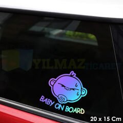Baby On Board Arabada Bebek Var Hologram Oto Sticker Etiket Renkli Etiket Çıkartma 20 x 15 Cm