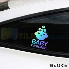 Arabada Uyuyan Bebek Var Baby On Board Hologram Oto Araba Sticker Cam Etiket Çıkartma 18 x 12 Cm