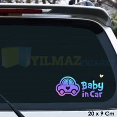 Kalp Araba Arabada Bebek Var Hologram Oto Sticker Araba Çıkartma Renkli Etiket 20 x 9 Cm