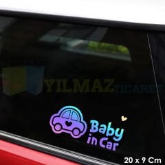 Kalp Araba Arabada Bebek Var Hologram Oto Sticker Araba Çıkartma Renkli Etiket 20 x 9 Cm