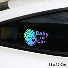 Kundak Uyuyan Bebek Arabada Bebek Var Hologram Oto Sticker Etiket Renkli Etiket Çıkartma 18 x 12 cm