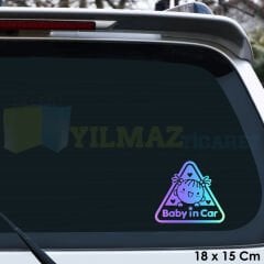 Gülen Bebek Kalp Arabada Bebek Var Hologram Araba Oto Sticker Renkli Etiket Çıkartma 18 x 15 Cm