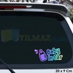 Biberon Arabada Bebek Var Hologram Araba Oto Sticker Yapıştırma Çıkartma Etiket 20 x 9 Cm