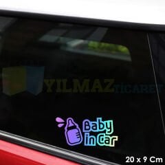 Biberon Arabada Bebek Var Hologram Araba Oto Sticker Yapıştırma Çıkartma Etiket 20 x 9 Cm