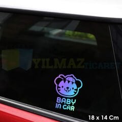 Sevimli Şapkalı Köpek Arabada Bebek Var Hologram Oto Sticker Renkli Çıkartma Yapıştırma 18 x 14 Cm