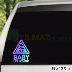 Dikkat Arabada Bebek Var Hologram Oto Sticker Çıkartma Etiket Renkli Cam Yapıştırma 18 x 13 Cm