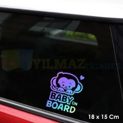 Baby On Board Arabada Bebek Var Hologram Renkli Cam Yapıştırma Araba Çıkartma Etiket 18 x 15 Cm