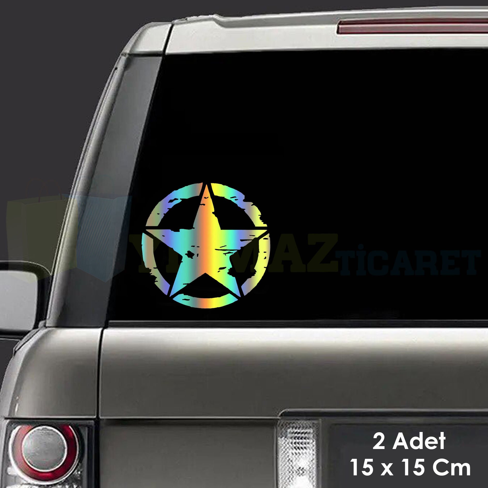 4x4 Off Road Askeri Yıldız Hologram Motosiklet Araba Oto Sticker Renkli Etiket 15 x 15 Cm 2 Adet