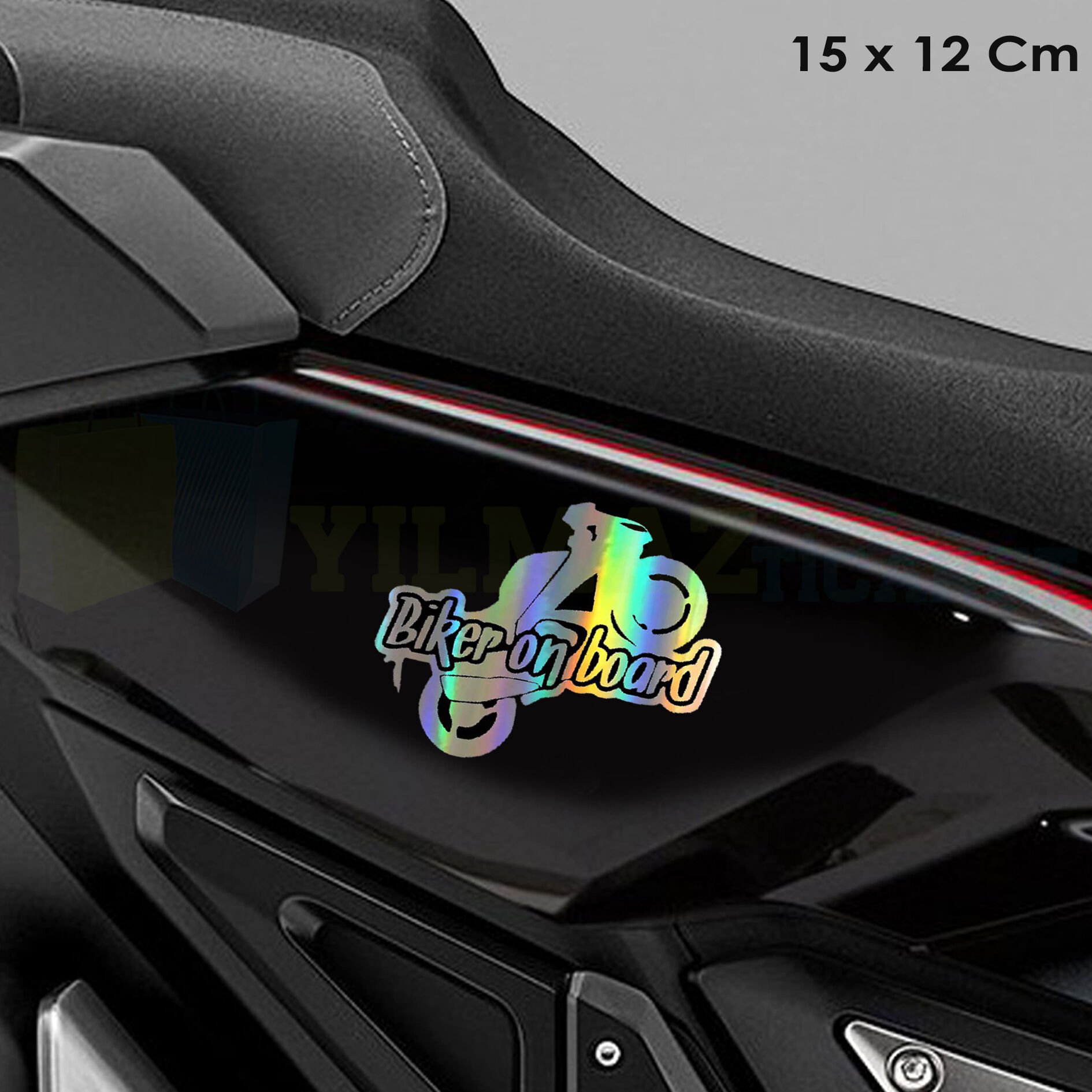 Biker On Board Motosiklet Var Hologram Oto Motosiklet Sticker Etiket Çıkartma Yapıştırma 15 x 12 Cm