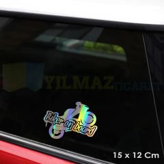 Biker On Board Motosiklet Var Hologram Oto Motosiklet Sticker Etiket Çıkartma Yapıştırma 15 x 12 Cm