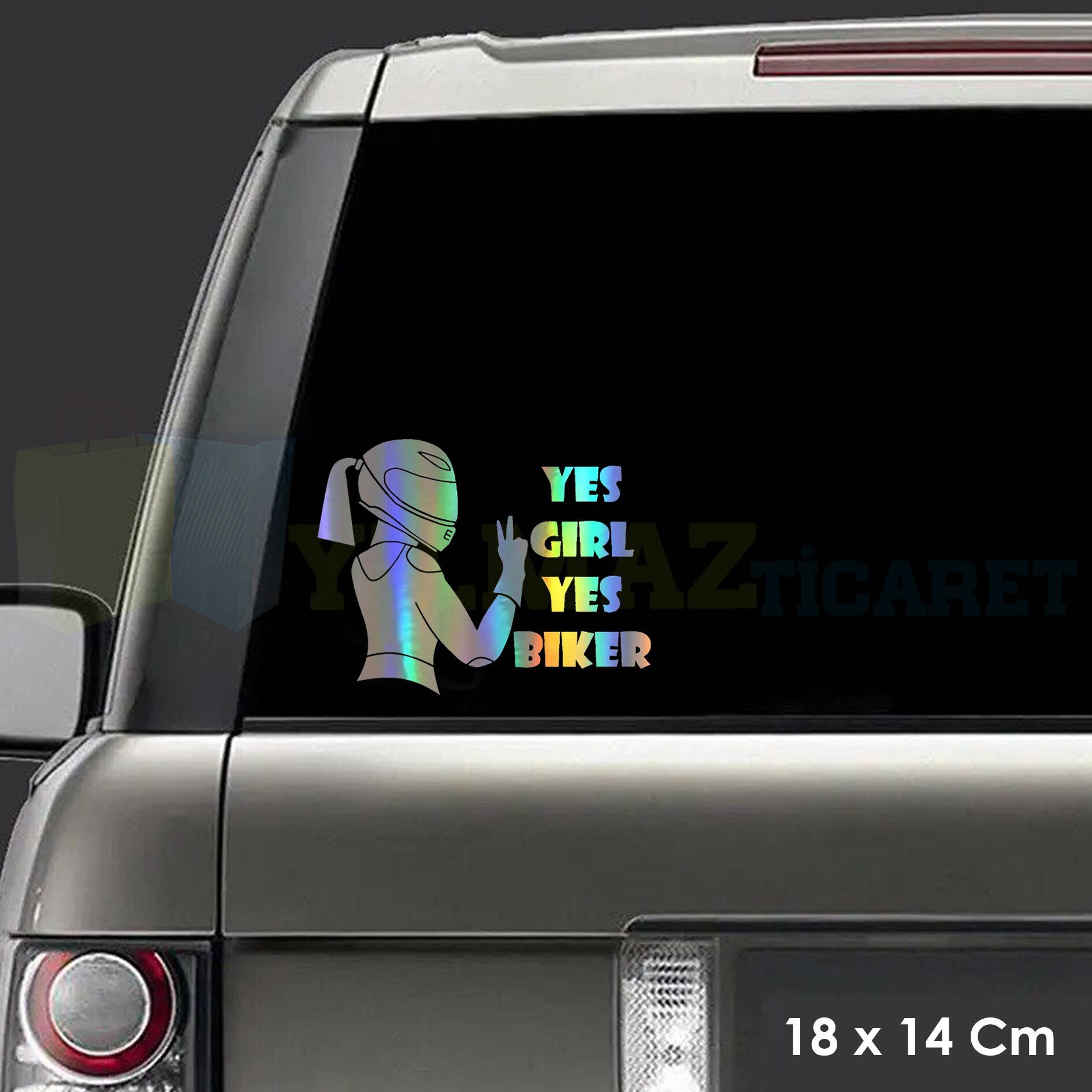 Evet Motorcu Kız Hologram Motosiklet Oto Sticker Etiket Araba Yapıştırma Etiket Çıkartma 18 x 14 Cm