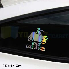 Motorcu Kız Motosiklet Hologram Oto Araba Sticker Etiket Çıkartma Renkli Yapıştırma 15 x 14 Cm