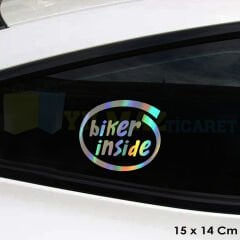 Biker İnside Motosiklet Hologram Oto Sticker Etiket Araba Renkli Çıkartma Yapıştırma 15 x 14 Cm