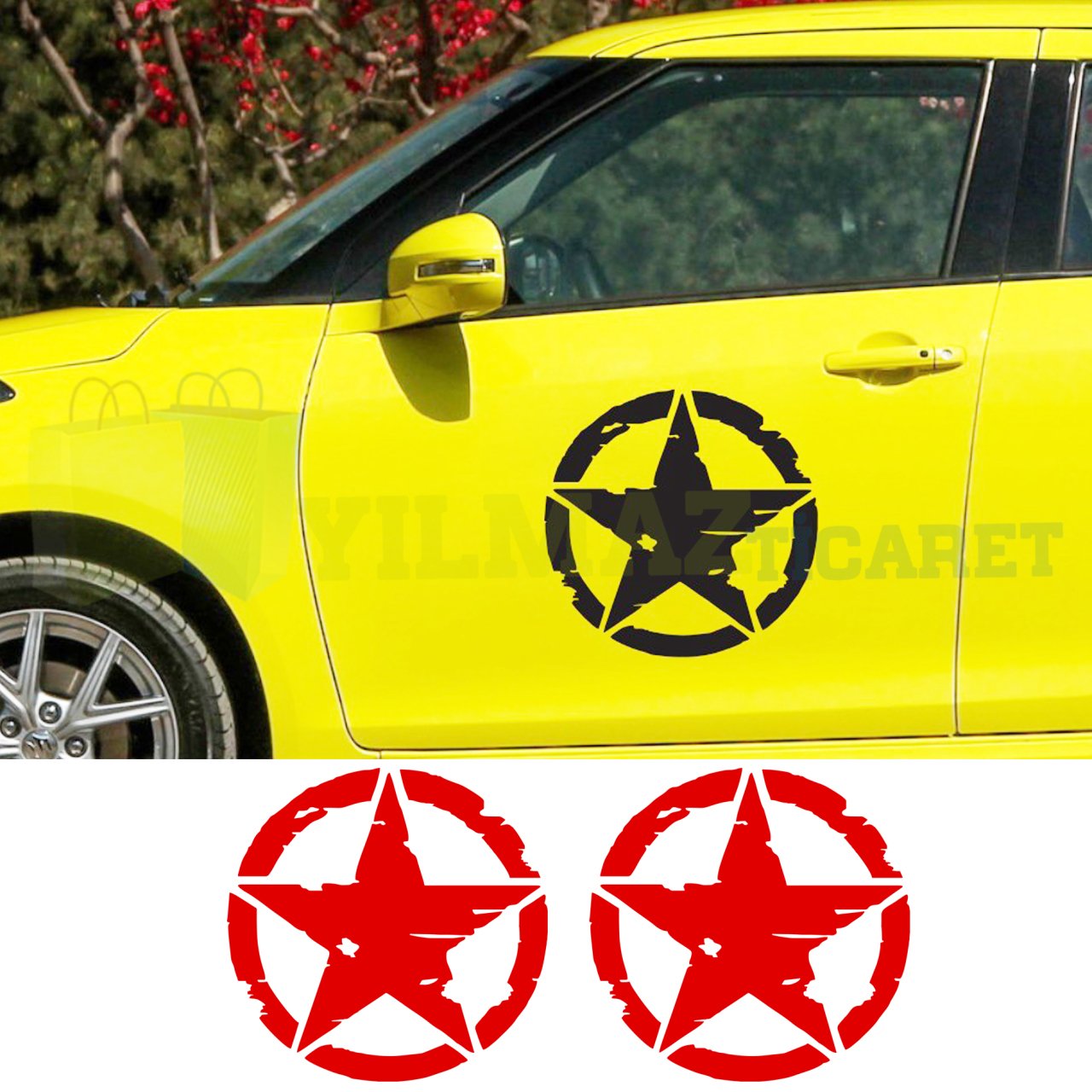 Army Off Road Star Askeri Yıldız Oto Sticker Yapıştırma 2 Adet