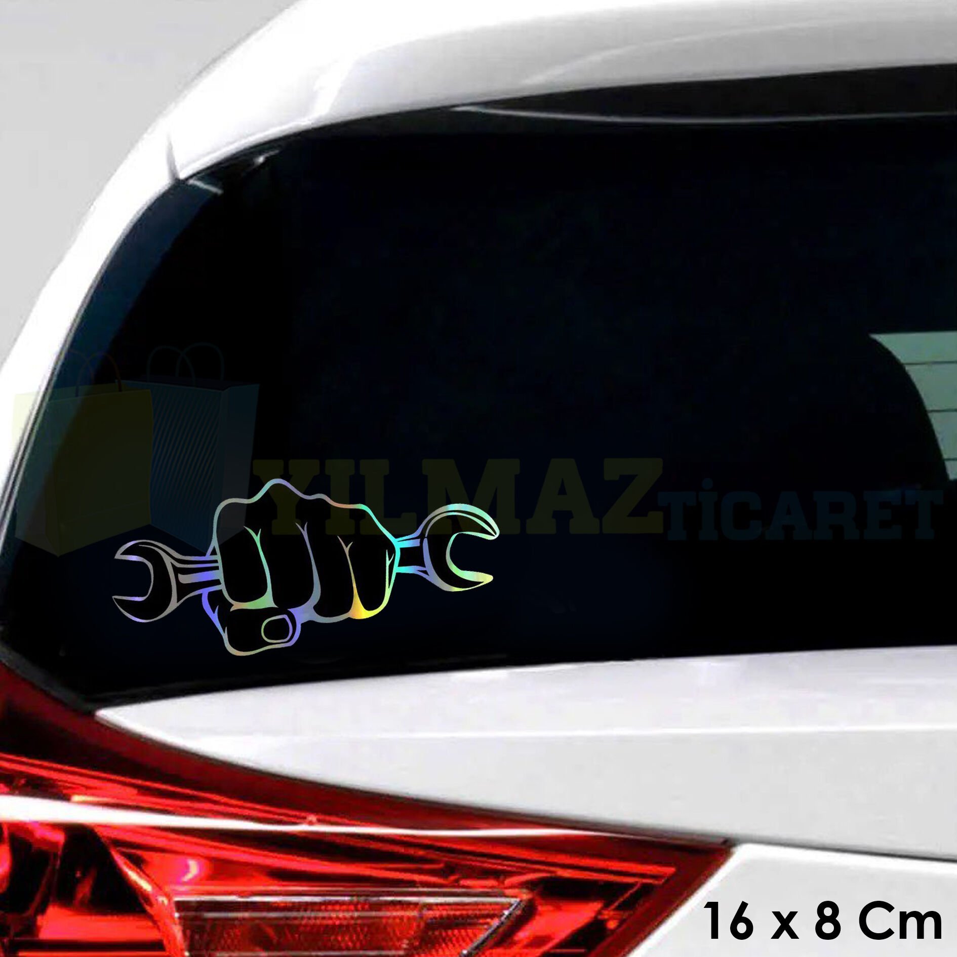 Araba Tamirci Hologram Motosiklet Oto Sticker Etiket Yapıştırma Renkli Çıkartma Aksesuar 16 x 8 Cm