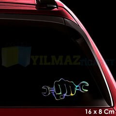 Araba Tamirci Hologram Motosiklet Oto Sticker Etiket Yapıştırma Renkli Çıkartma Aksesuar 16 x 8 Cm