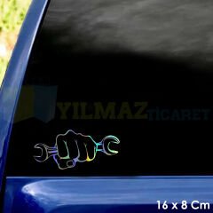 Araba Tamirci Hologram Motosiklet Oto Sticker Etiket Yapıştırma Renkli Çıkartma Aksesuar 16 x 8 Cm