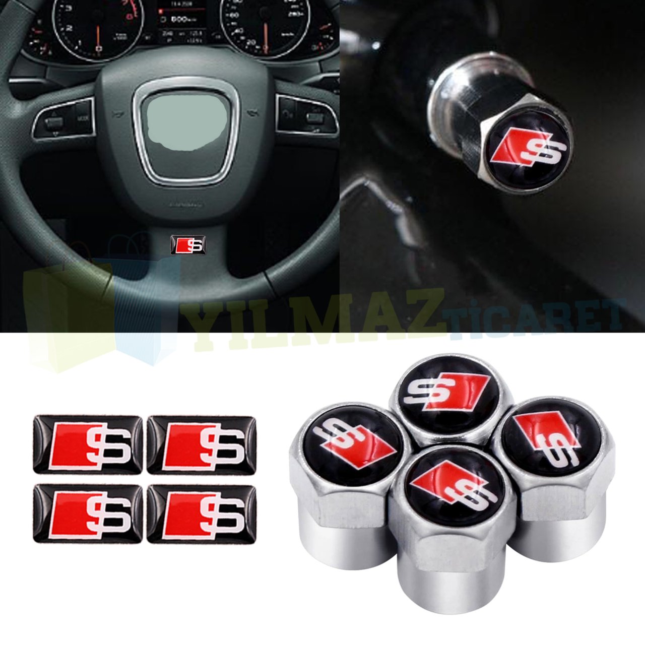 Audi S Line Sibop Kapağı Direksiyon Torpido Vites Damla Oto Sticker 4+4 Set
