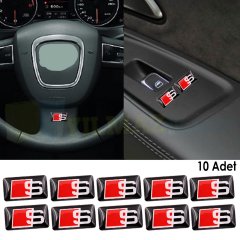 Audi S Line Logo Sibop Kapağı Direksiyon Jant Vites Damla Sticker 4+10 Adet