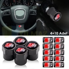 Audi S Line Logo Sibop Kapağı Direksiyon Jant Vites Damla Sticker 4+10 Adet