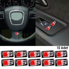 Audi S Line Logo Sibop Kapağı Direksiyon Jant Vites Damla Sticker 4+10 Adet