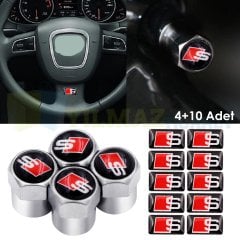 Audi S Line Logo Sibop Kapağı Direksiyon Jant Vites Damla Sticker 4+10 Adet