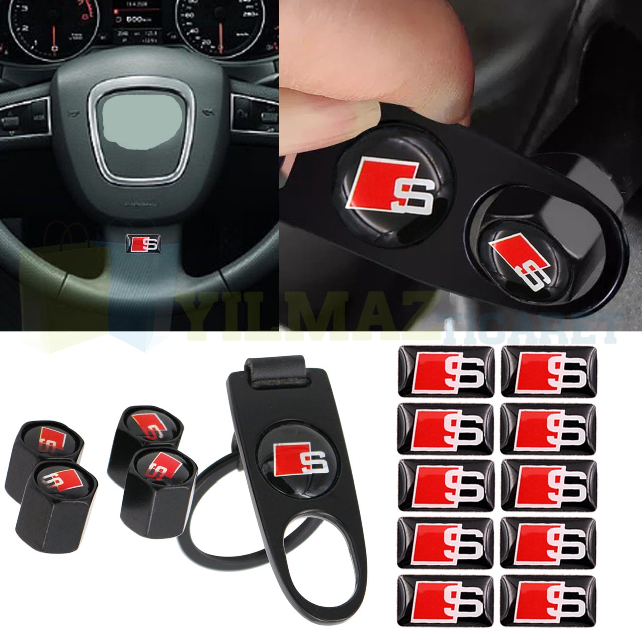 Audi S Line Logo Anahtarlık Sibop Kapağı Torpido Vites Direksiyon Jant Damla Silikon Etiket Sticker