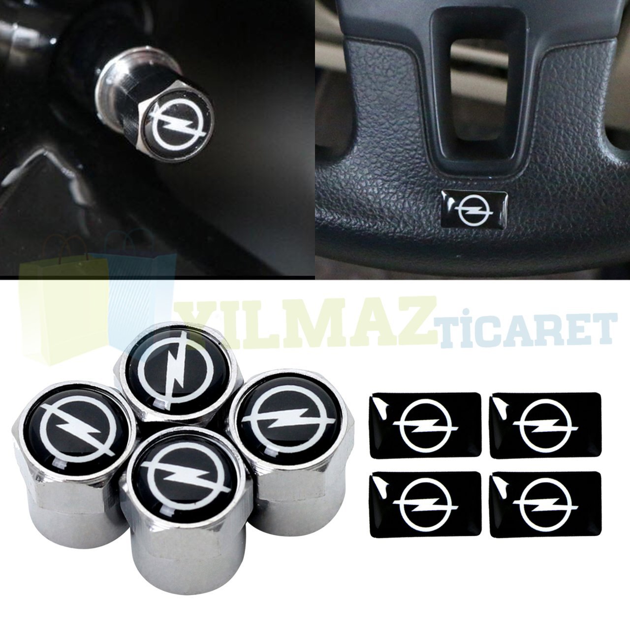Opel Logo Arma Sibop Kapağı Metal Jant Vites Torpido Direksiyon Damla Sticker Etiket 4+4 Adet