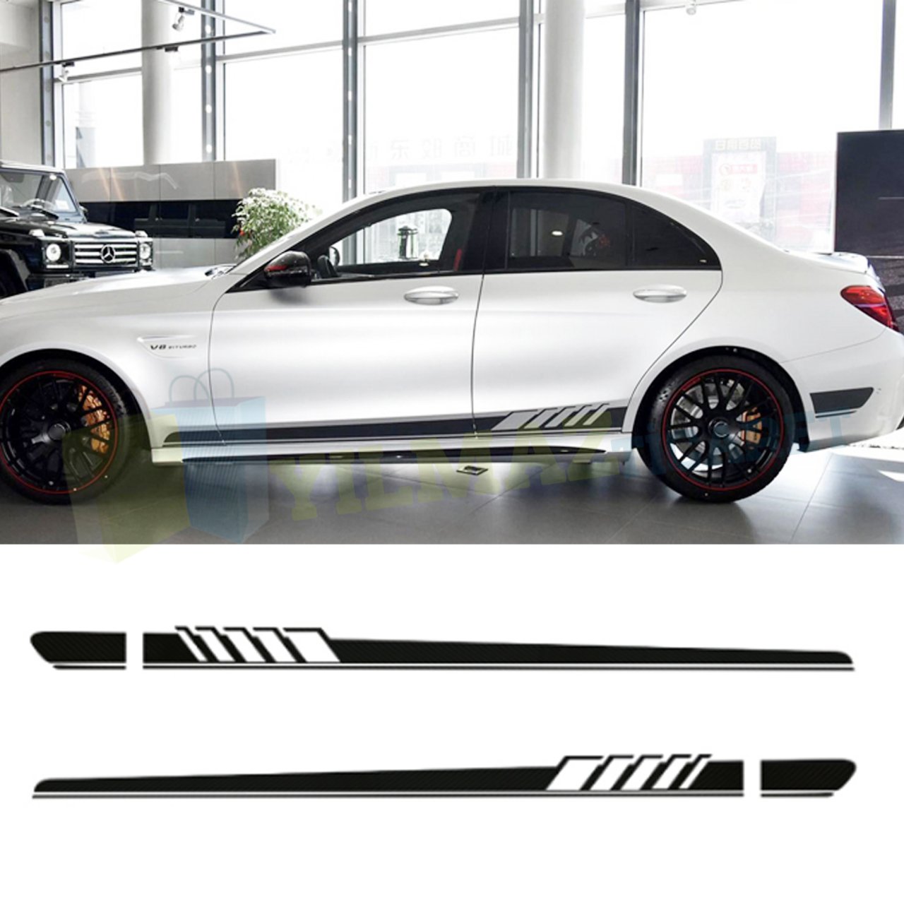 Mercedes W205 C63 Amg Yan Etek Şerit Oto Sticker Yapıştırma 2 Ad