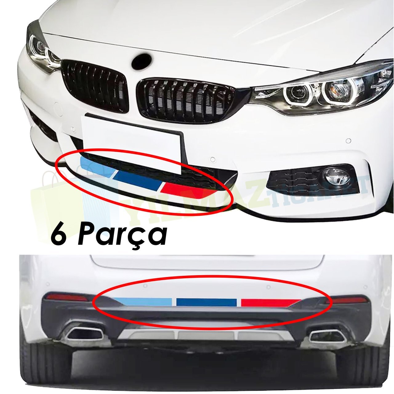 Bmw M Ön Arka Tampon 3 Renk Sticker Set Yapıştırma Etiket 6 Parça
