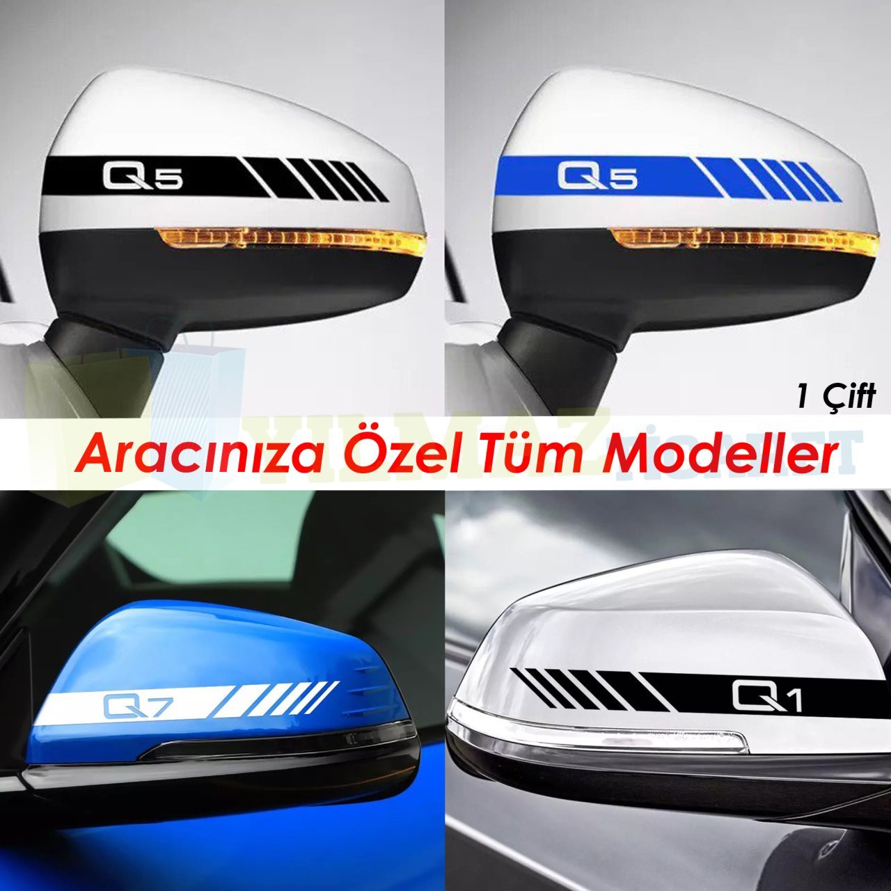 Audi Q1 Q2 Q3 Q4 Q5 Q6 Q7 Q8 Yan Ayna Şerit Oto Sticker Yapıştırma Araba Çıkartma 1 Çift