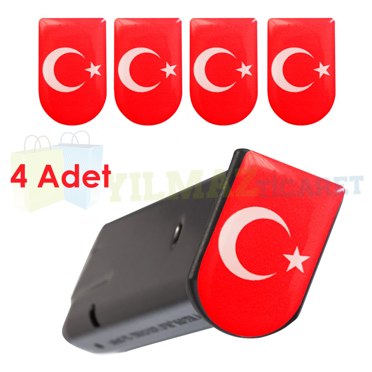 Türk Bayrak Şarjör Kapağı Sticker Damla Etiket Yapıştırma 4 Adet