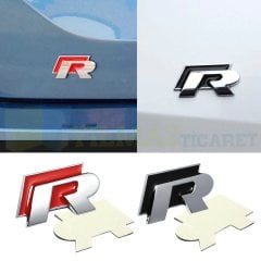 Volkswagen R Bagaj Logo Amblem Passat Gold Tiguan Jetta Paslanmaz Çelik Siyah-Kırmızı Yüksek Kalite