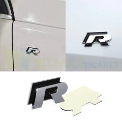 Volkswagen R Bagaj Logo Amblem Passat Gold Tiguan Jetta Paslanmaz Çelik Siyah-Kırmızı Yüksek Kalite