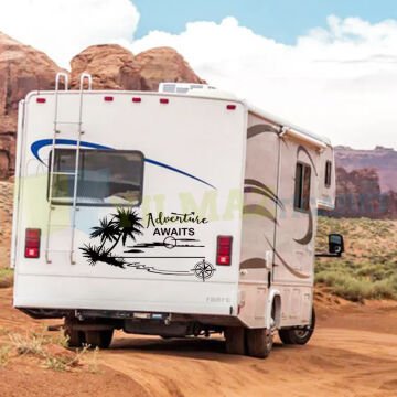 Macera Bekliyor Pusula Ağaç Karavan Oto Sticker Yapıştırma Etiket
