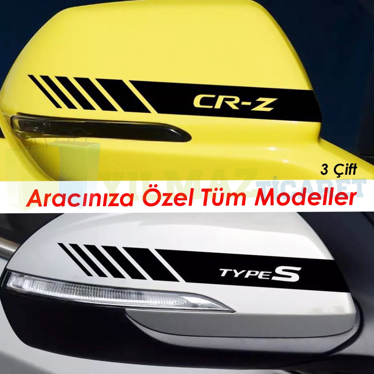 Honda TypeR TypeS Crz Fit Accord Civic Yan Dikiz Ayna Kapağı Oto Şerit Sticker Yapıştırma