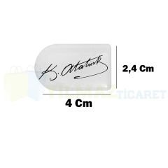 Kemal Atatürk Imza Şarjör Kapağı Sticker Damla Silikon Etiket Yapıştırma 4 Adet ( 4 X 2.4 Cm Ölçü ) Beyaz
