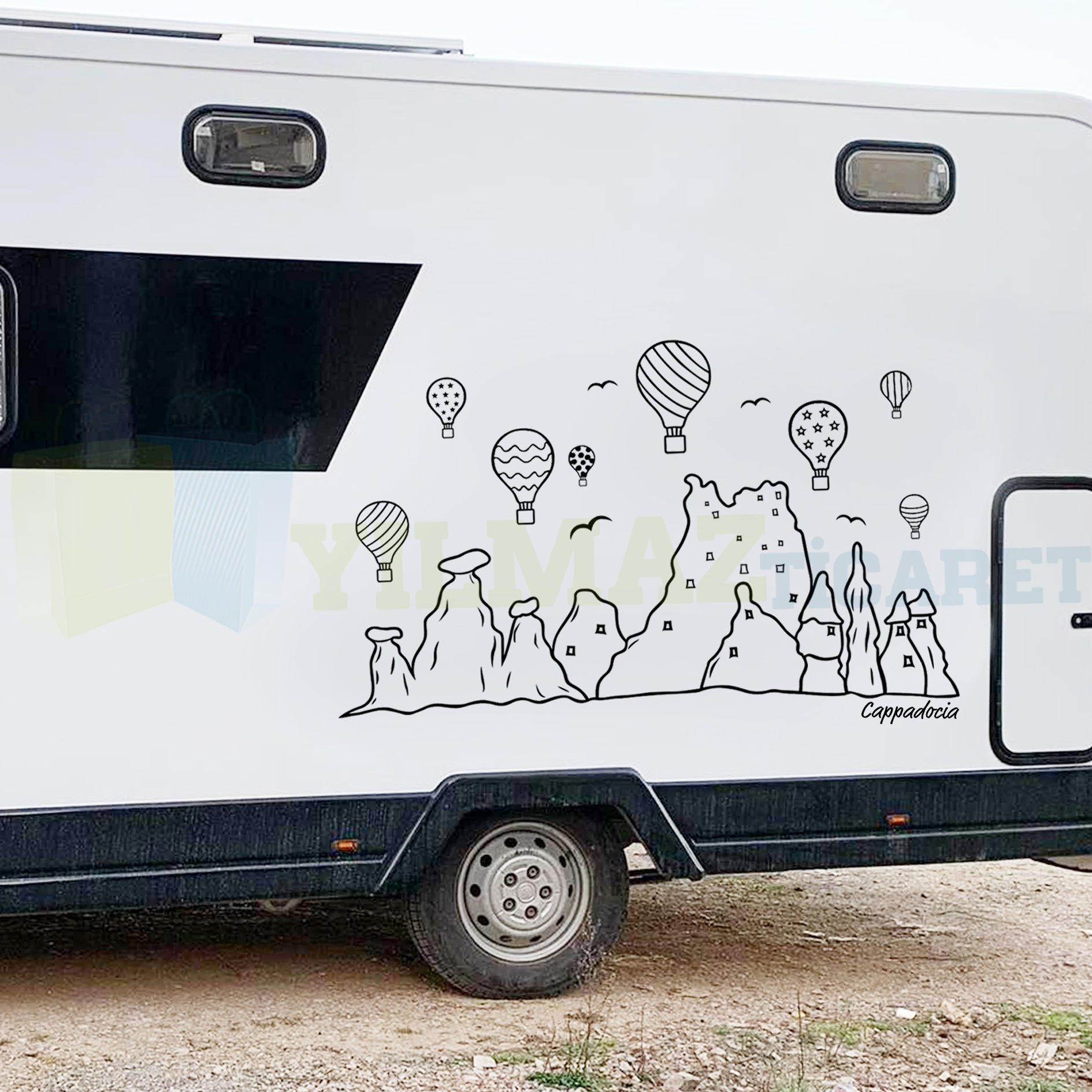 Kapadokya Karavan Çekme Oto Sticker Etiket Modifiye Yapıştırma