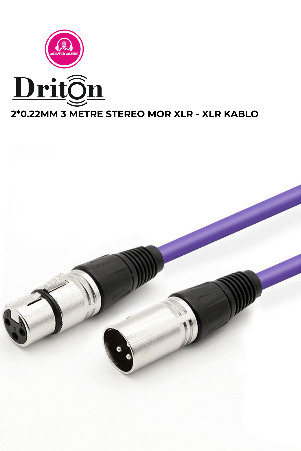 DRİTON PROFESYONEL XLR - XLR PURECON MOR 3 METRE STEREO BALANCE SİNYAL BAĞLANTI KABLOSU