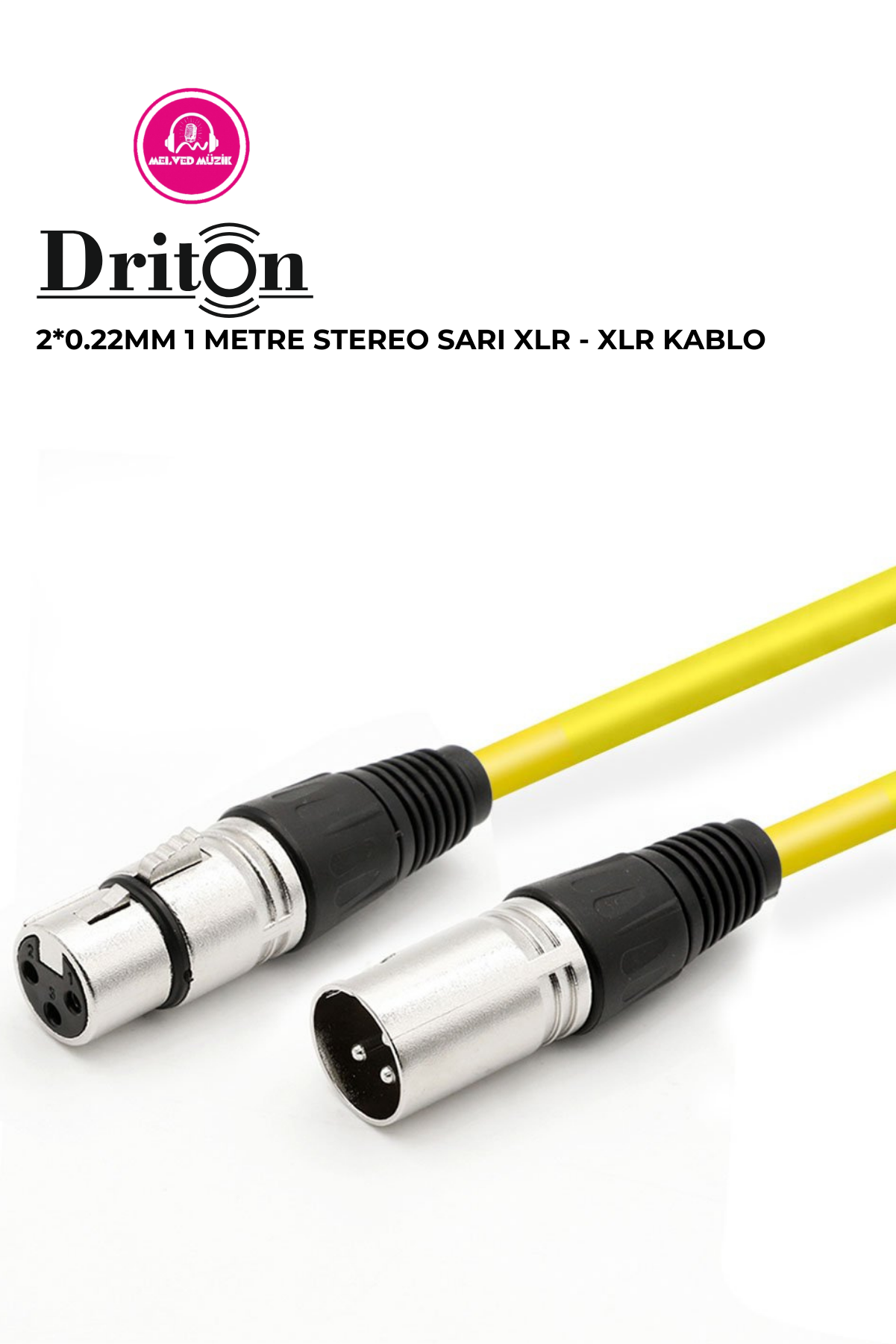 DRİTON PROFESYONEL XLR - XLR PURECON SARI 1 METRE STEREO BALANCE SİNYAL BAĞLANTI KABLOSU