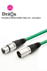 DRİTON PROFESYONEL XLR - XLR PURECON YEŞİL 5 METRE STEREO BALANCE SİNYAL BAĞLANTI KABLOSU