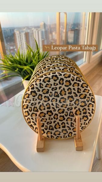 6 Lı Leopar Model Pasta Tabağı Seti
