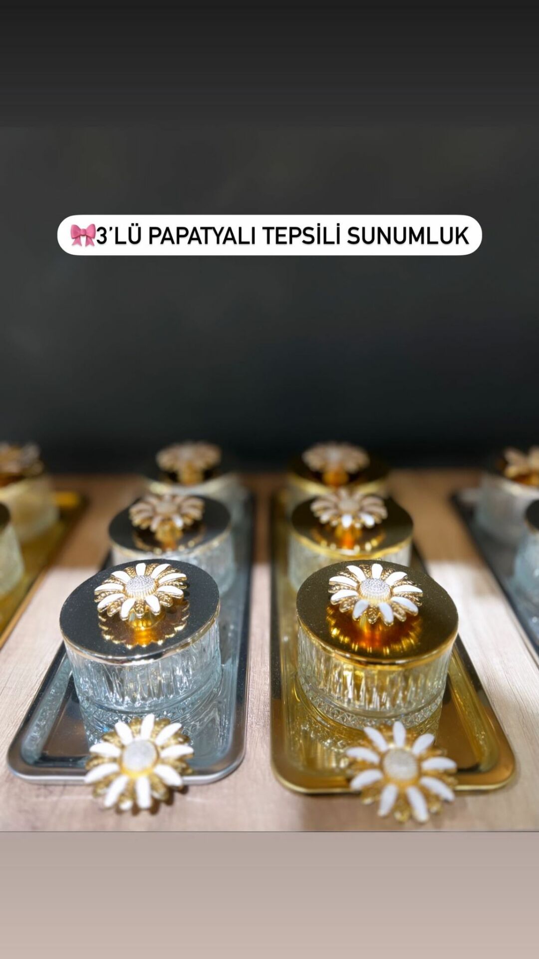 PonçİK 3' Lü Tepsi Dahil Çerezlik Sunumluk- Papatya Gold