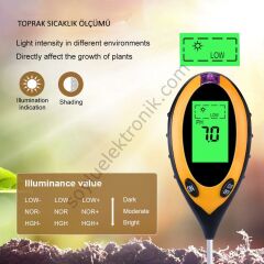 ALFA 4in1 Dijital Toprak Nem Ölçer PH Metre Sıcaklık Güneş Işığı Ölçer Higrometre Test Cihazı